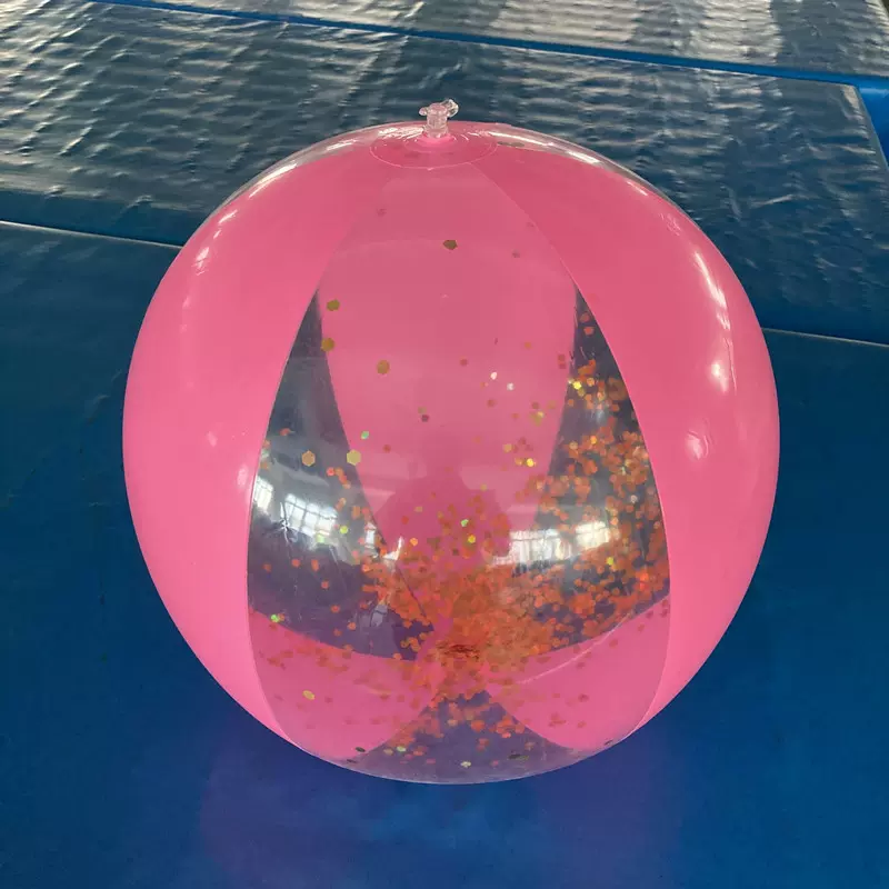 工厂现货直销PVC六片球七彩闪光亮片充气沙滩球玩具量多优惠