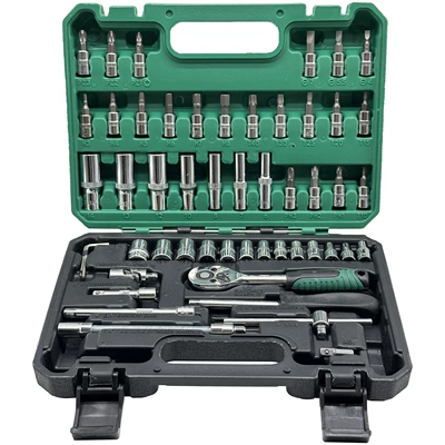 Mühərrik tənzimləmə alətləri – Ratchet Wrench Socket - 53-piece-set-in-green-and-black-chrome-plated-version
