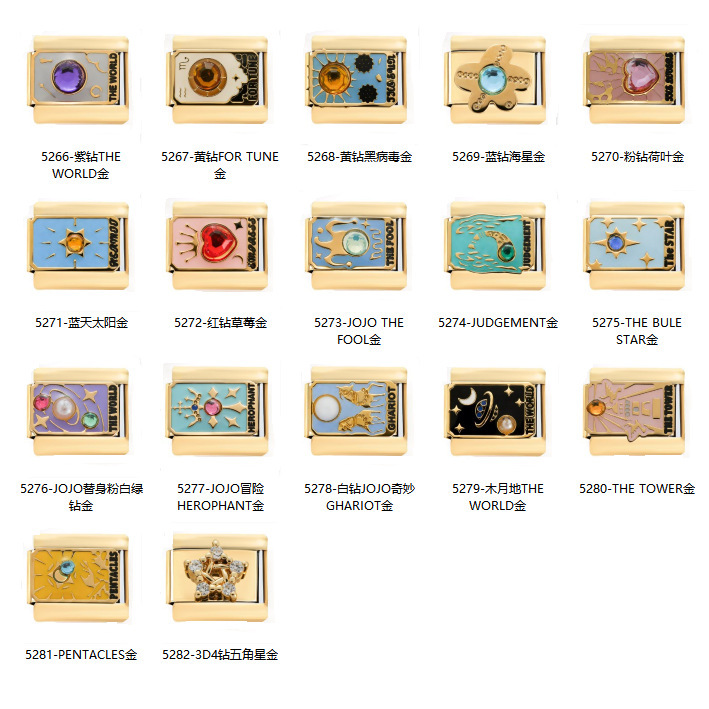 Fashion Tarot Card Personalized Crown Angel Planet DIY Stainless Steel 9mm Elastic Jewelry Colorful Charm Bracelet for Women