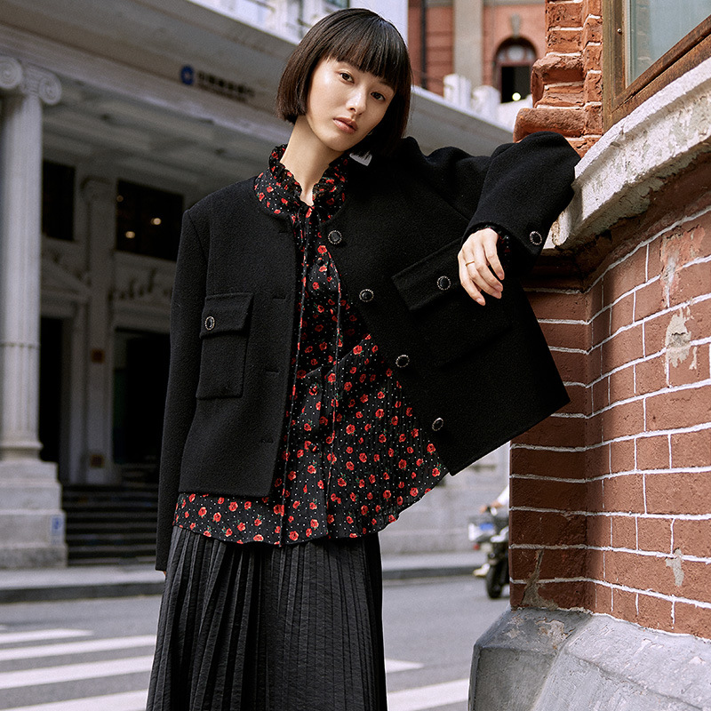 2024 가을과 겨울 새로운 러플 프린트 셔츠 여성 슬리밍 올 매치 디자인 센스 여성 최고 76033