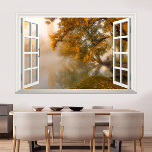 Wallpaper Self-Adhesive Wall Stickers Mural Living Room Background Wall Landscape Painting Creative Fake Window Painting Stickers