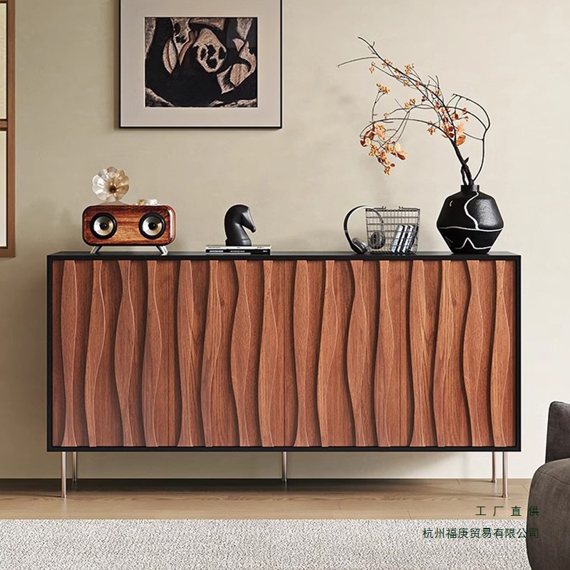 Medieval Style Sideboard Against the Wall, Integrated Walnut Storage Cabinet with Drawers, Home Storage Cabinet, Entrance Side Cabinet, Floor Cabinet