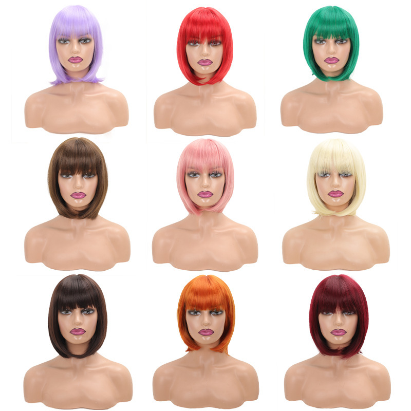 European and American wigs Amazon best selling color inner buckle bangs 12 inch shortwave head wig headgear manufacturers wholesale