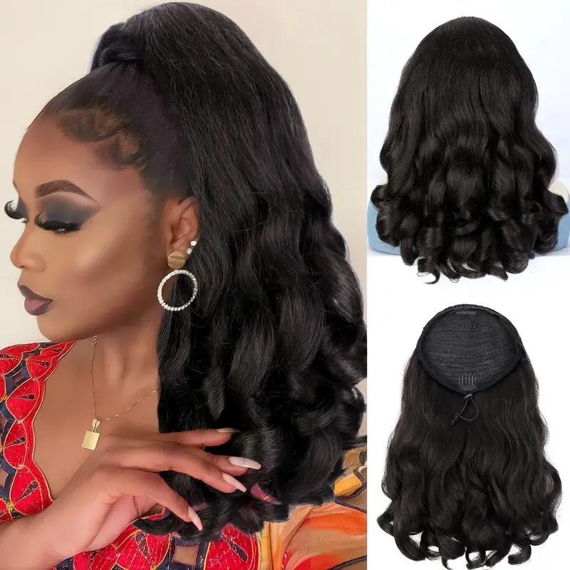 European and American Women's Wig Drawstring Yaki Ponytail Short Hair Fluffy Short Curly Hair Ponytail Hair Extension Ponytail Wig Piece