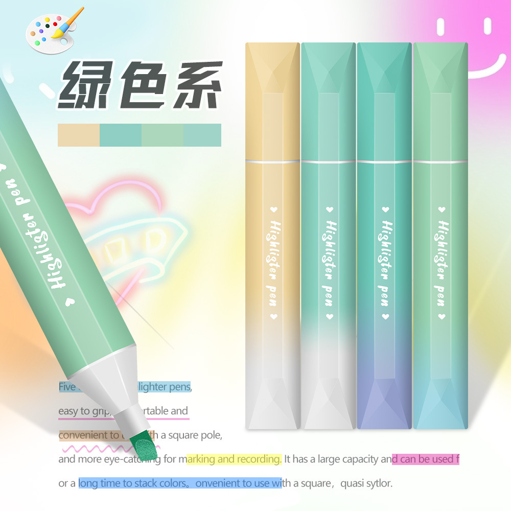 Nuevo espejo de diamante de color gradiente resaltador de color gradiente resaltador de color gradiente conjunto de marcador de puntos clave de los estudiantes graffiti pluma al por mayor