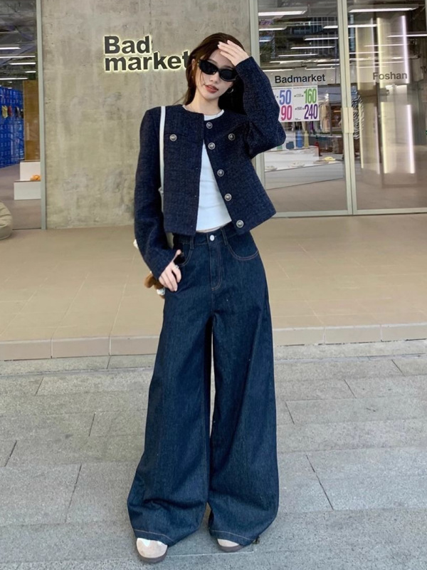 藏蓝色法式小香风松弛感外套女2025秋冬款休闲气质长袖开衫短上衣|undefined