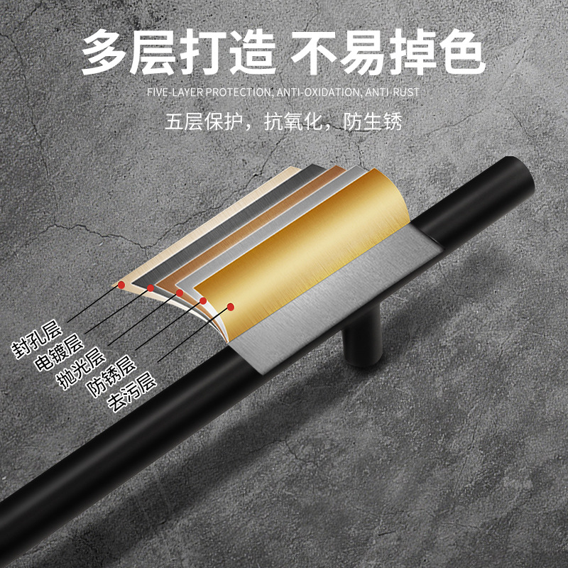 現代簡約北歐黑色抽屜不鏽鋼拉手美式把手衣櫥櫃衣櫃單孔長條拉手