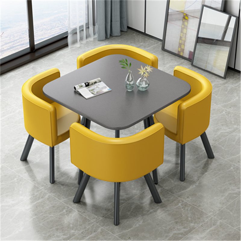 스퀘어 그레이 플레이트 옐로우 가죽