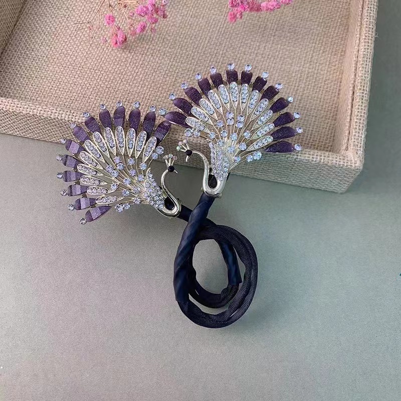 復古藍色孔雀髮夾女後腦勺盤發器精緻優雅捲髮扭扭夾盤丸子頭頭飾