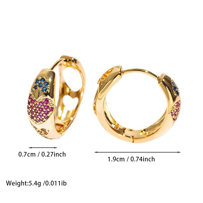 10g Weight 1 Pair Simple Style Heart Shape Copper Zircon Hoop Earrings