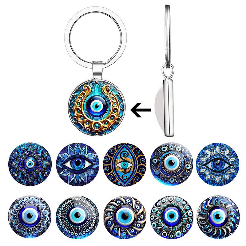Cross-border source manufacturer: Blue and gold evil eye time gemstone alloy keychain pendant Cross-border source manufacturer: Blue and gold evil eye time gemstone alloy keychain pendant