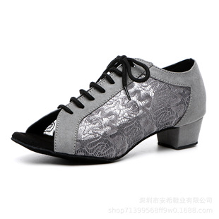Foreign Trade Professional Latin Dance Shoes for Women Adult Cha-Cha Rumba Medium High Heel Soft Sole Art Exam Competition Dance Shoes Wholesale