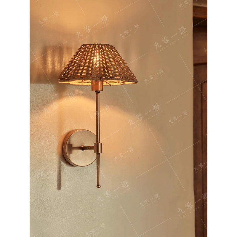 Japanese Wabi-Sabi Style Rattan Wall Lamp Retro American Bedside Lamp Corridor Aisle B&B Tea Room Dining Room Atmosphere Lamp