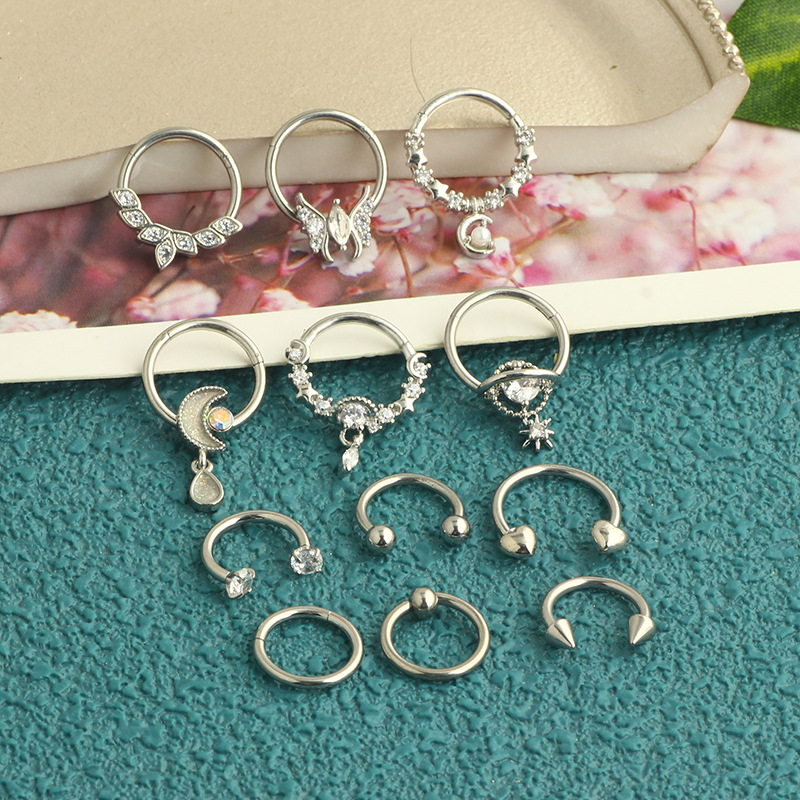12-Piece Black Stainless Steel Nose Ring Set - Cross-Border Open Ring Nose Stud Ear Bone Piercing Jewelry detail image 14