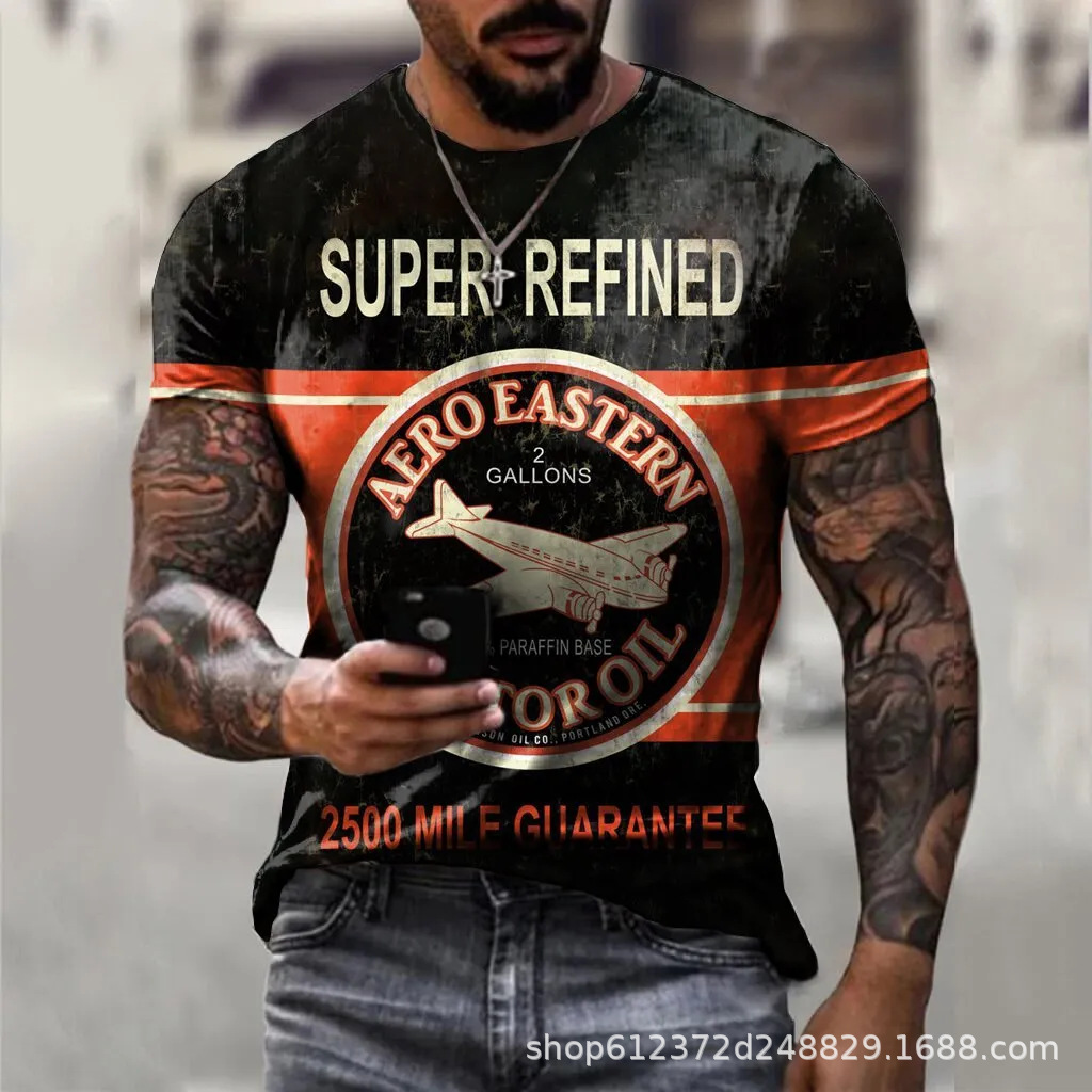 Cross-border Amazon hombres camisa de cuello redondo retro manga corta estilo europeo y americano impreso N ° 66 carretera carta camiseta