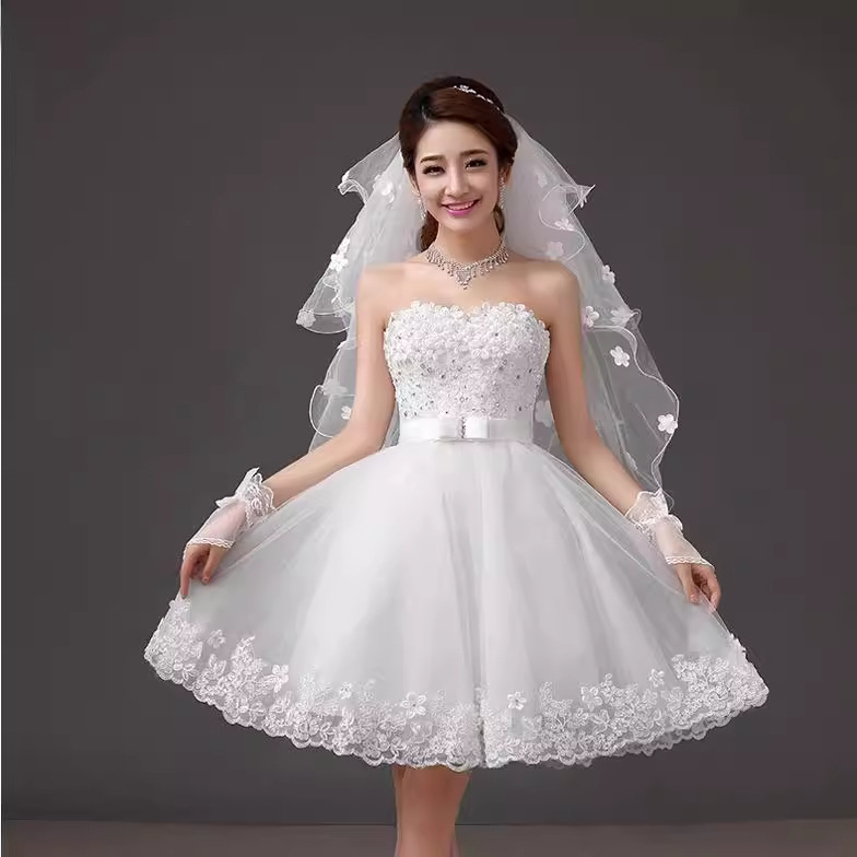 批发小婚纱2025新款高韩式短款婚纱小礼服演出小个子婚纱公主厂家