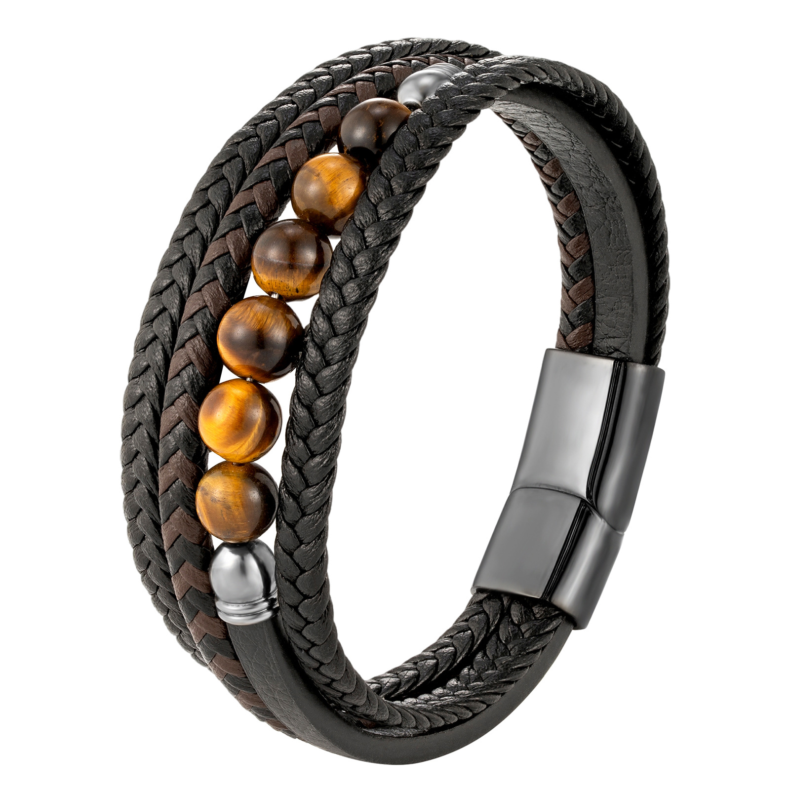 35g Weight wristband Classification Pu Leather Chain Material Woven Chain Chain Type Street Occasion Pu Leather, natural stone Material Geometric Pattern Men's Gender Polishing Design Vintage Style, Streetwear Style Vintage Style Streetwear Geometric Pu Leather Natural Stone Polishing Men's Wristband Men Cord & Leather Bracelets 无