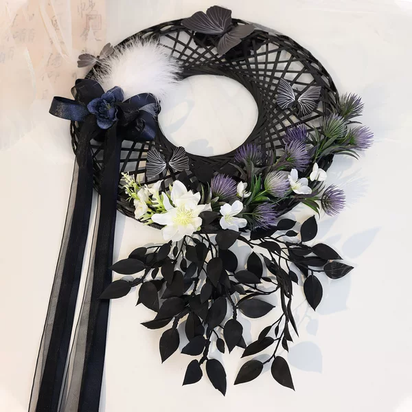 Chinese-Style Black Bamboo Hat with Long Tassels and Bow, New Chinese-Style Photo Prop, Atmospheric Accessory for Ancient-Style Photos