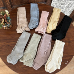 韓版童裝2023春秋女童打底褲兒童連褲襪純色雙針抽條田園公主褲襪