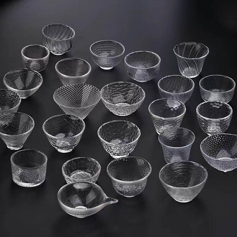 Japanese-Style Glass Tea Cup for Home Use, Kung Fu Master Cup, Tea Tasting Cup, Tea Set, Chinese-Style Small Cup, Transparent Hammered Pattern