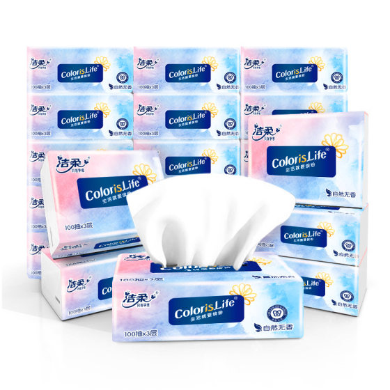 Clean soft colorful paper 100 smoke three-layer napkin sanitary paper towel tissue toilet paper carton 24 packs
