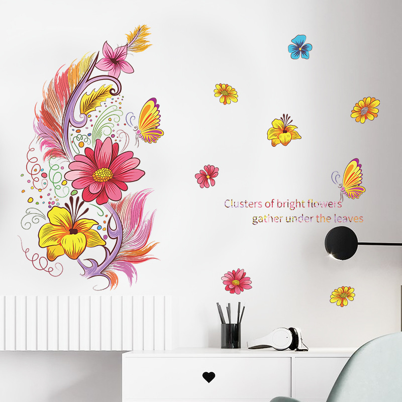 New Cartoon Color Feather Flowers Children's Wall Stickers display picture 4