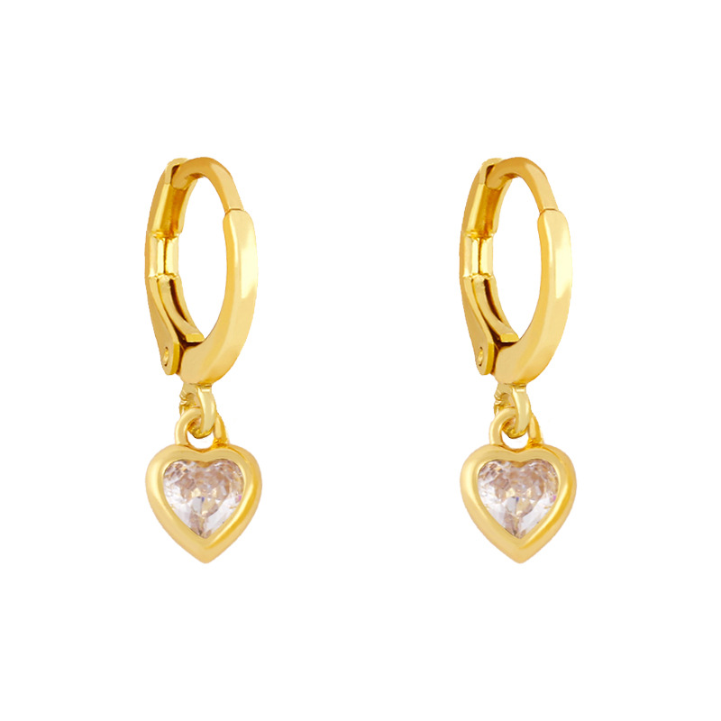 5g Weight 18K Gold Plated Plating Material Artificial Gemstones Inlay Material Earrings Classification Housewarming, Anniversary, Business, Wedding, Travel, Party, Birthday, Festival Occasion Copper Material Heart Pattern Women'S Gender Fashion Style Rose Red, White, Pink, Green, Blue, Champagne, Yellow, Black Color Fashion Heart Copper Artificial Gemstones Copper Earrings 3