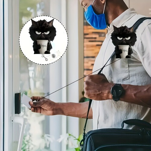 New acrylic flat-facing tea cup cat badge clip, ID clip, retractable easy-to-pull buckle
