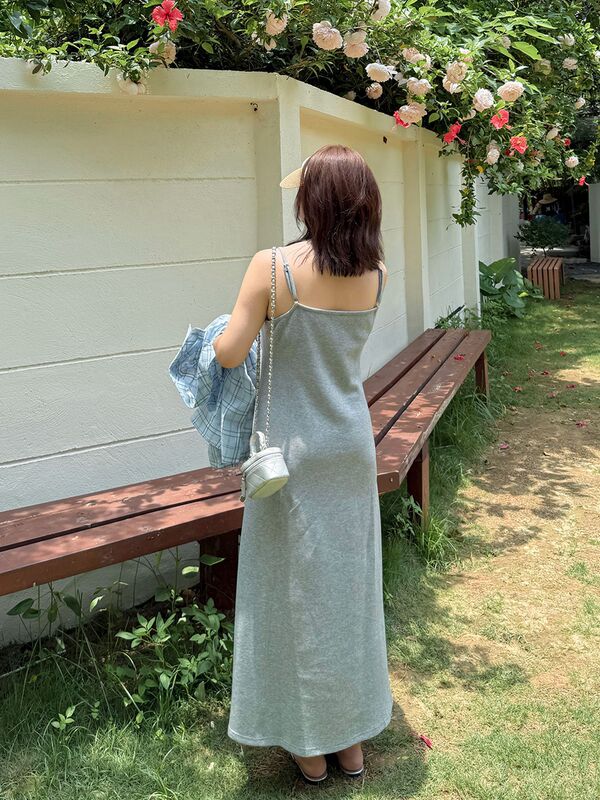 W1315 Xuanchen 大きいサイズの女性の夏の新しいコントラストカラーカジュアル怠惰なスタイルファット MM 気質サスペンダードレスロングスカート|undefined
