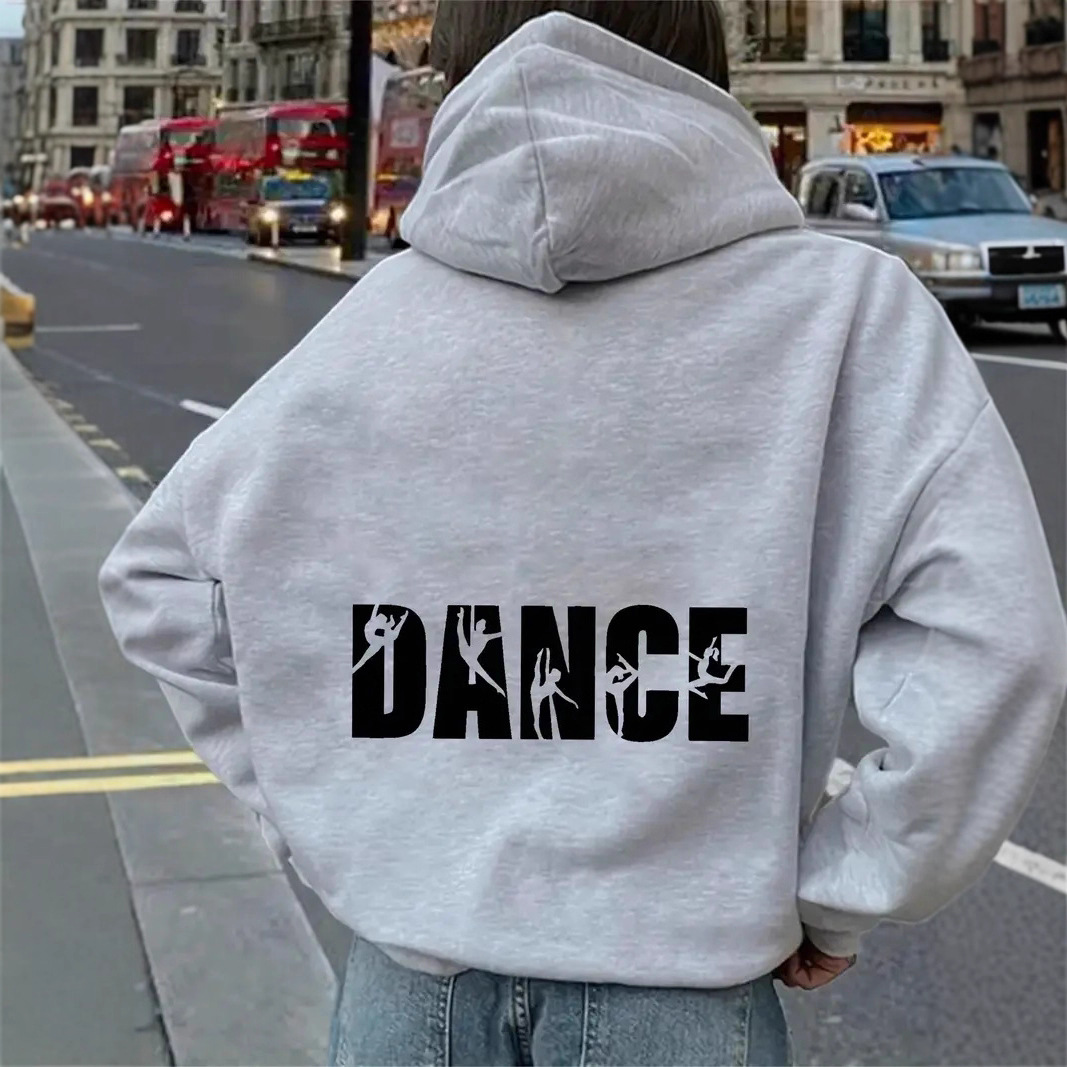 Sweat-shirt à capuche pour femme, imprimé lettres, style décontracté et tendance._voghion.com