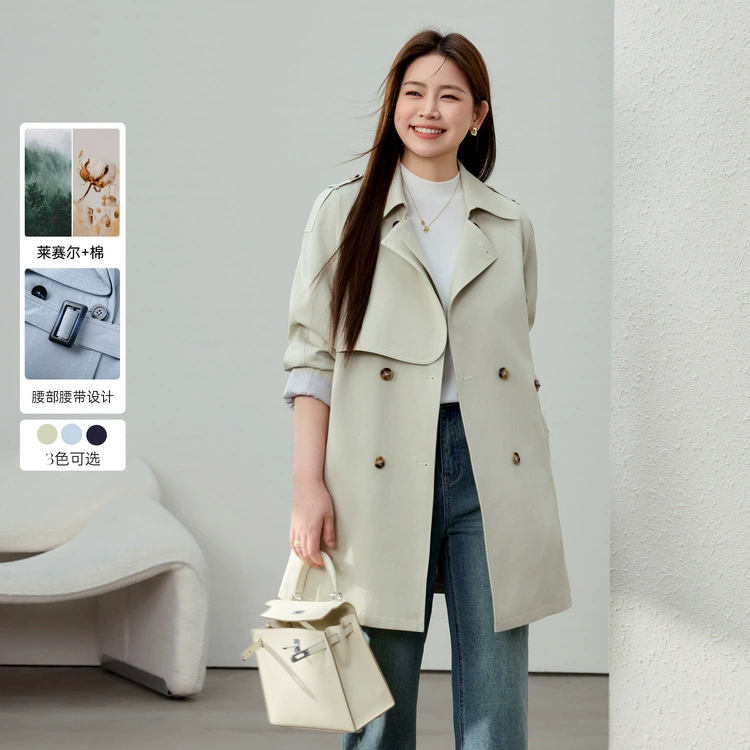 [Новый стиль простой тонкий тонкий дизайн Lycell ветровка] Funny Show большой размер женский толстый мм весенний новый