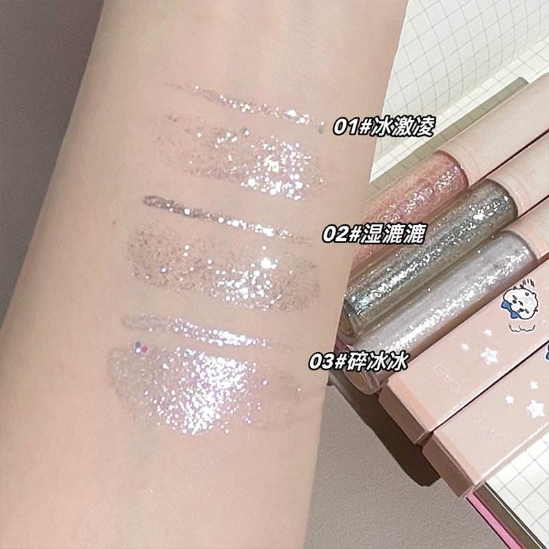 CACE Kawaii Sombra de ojos líquida fina brillante perlado diamante fino brillante brillante brillante Gusano de seda acostado líquido de sombra de ojos de alto brillo