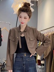 2025秋冬新款立领皮衣短外套女宽松显瘦设计感小众机车风夹克上衣