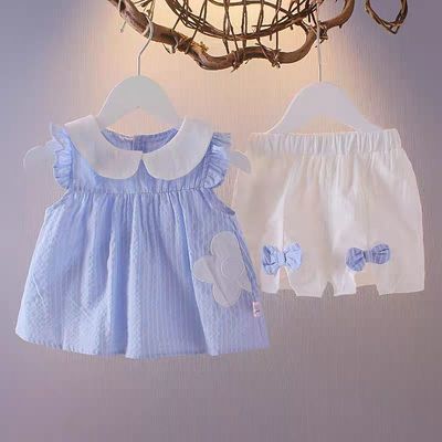 baby summer suit Female baby summer girl suit 2022 A summer Western style Thin section Sleeveless shorts Two piece set