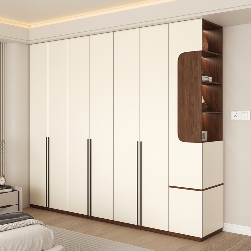 Cream-Style One-Door Enf-Grade Solid Wood Wardrobe for Home Bedroom Walnut Color Storage Combination Wardrobe