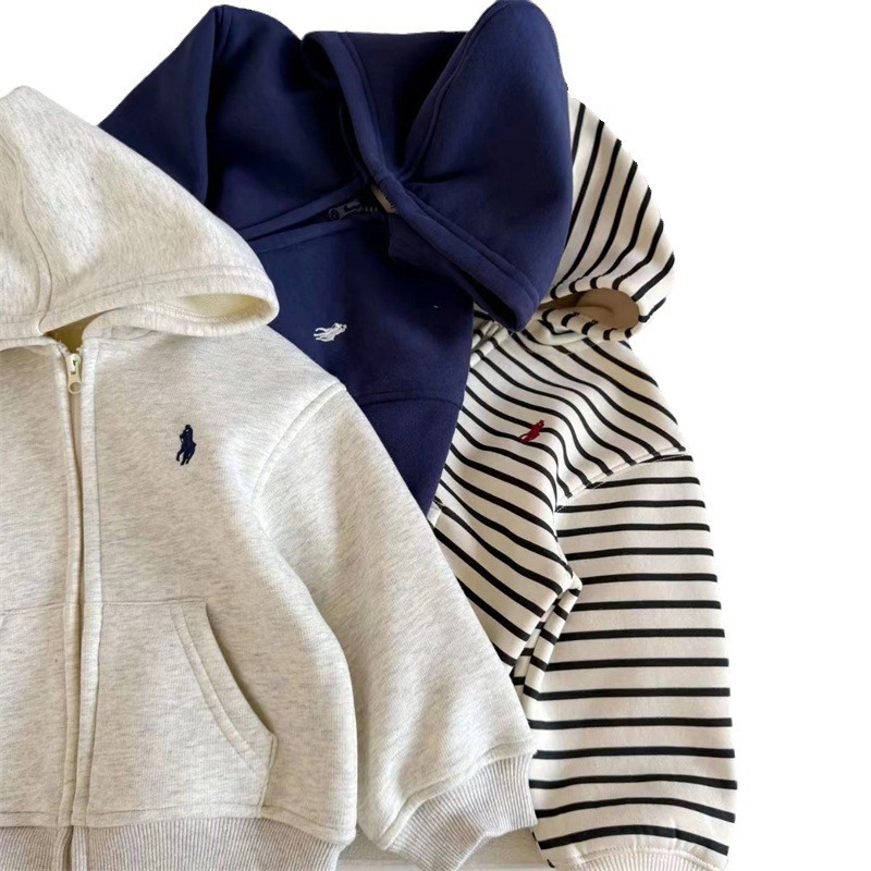 Qian Qi niños otoño y invierno sudadera coreana encapuchada bebé invierno cardigan de color sólido y abrigo de aire extranjero para niños