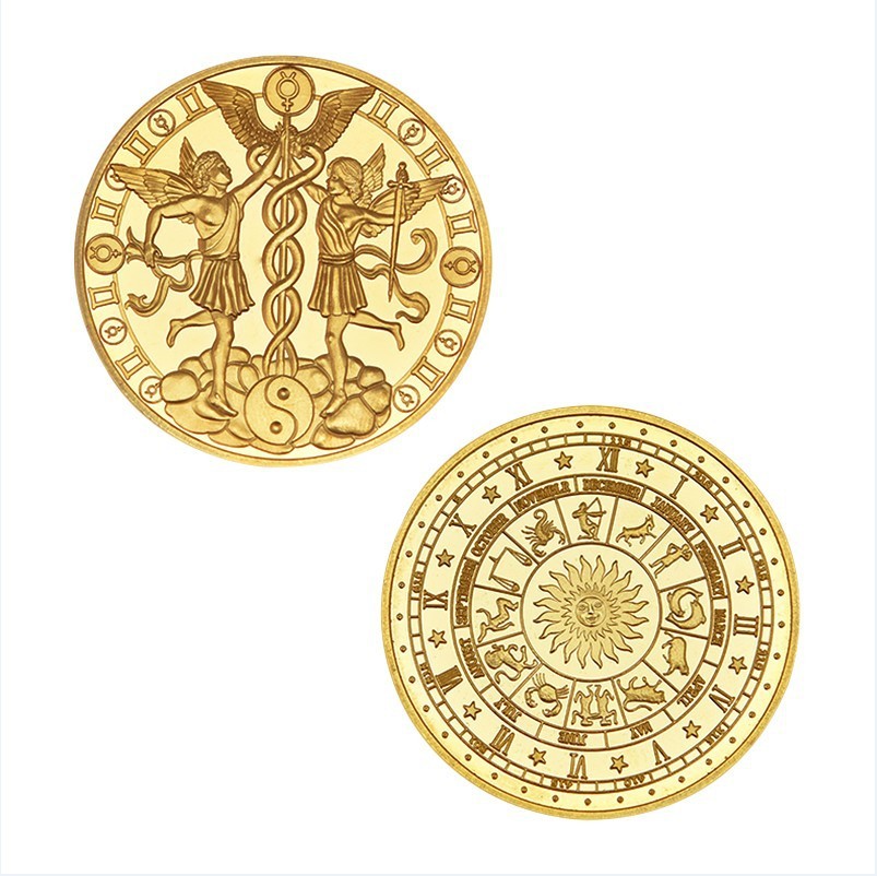 Medalla conmemorativa transfronteriza 12 constelación moneda conmemorativa metal chapado en oro insignia medalla Colección Caja de regalo fábrica al por mayor