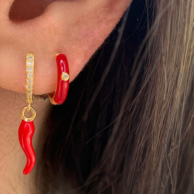 18K Real Gold Plated, Platinum Plated Plating Material 1 Pair 18K Gold Plated 925 Sterling Silver Zircon 925 Sterling Silver Earrings Chili Drop Earrings