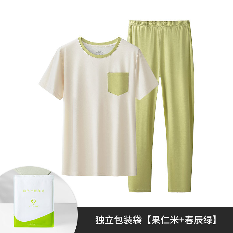 [Serie de reducción de edad] Nuevo traje de servicio a domicilio para mujer de primavera y verano, cuello redondo, pantalones de manga corta, pijamas delgados, pijamas