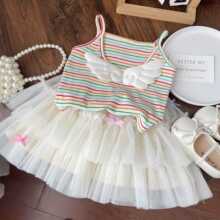 2024夏日时尚款可爱萌宝背心女童婴儿女宝彩虹条纹翅膀吊带衫上衣