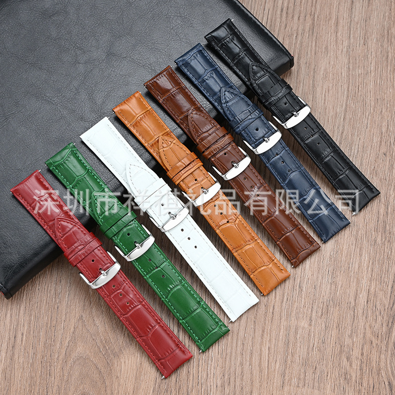 Genuine leather strap in stock wholesale first layer cowhide watch with bamboo pattern plain pin buckle butterfly buckle for men and women