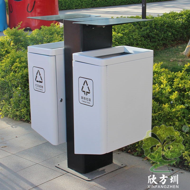 户外城市市政街道公园广场两分类连体喷粉不锈钢垃圾桶金属果皮箱