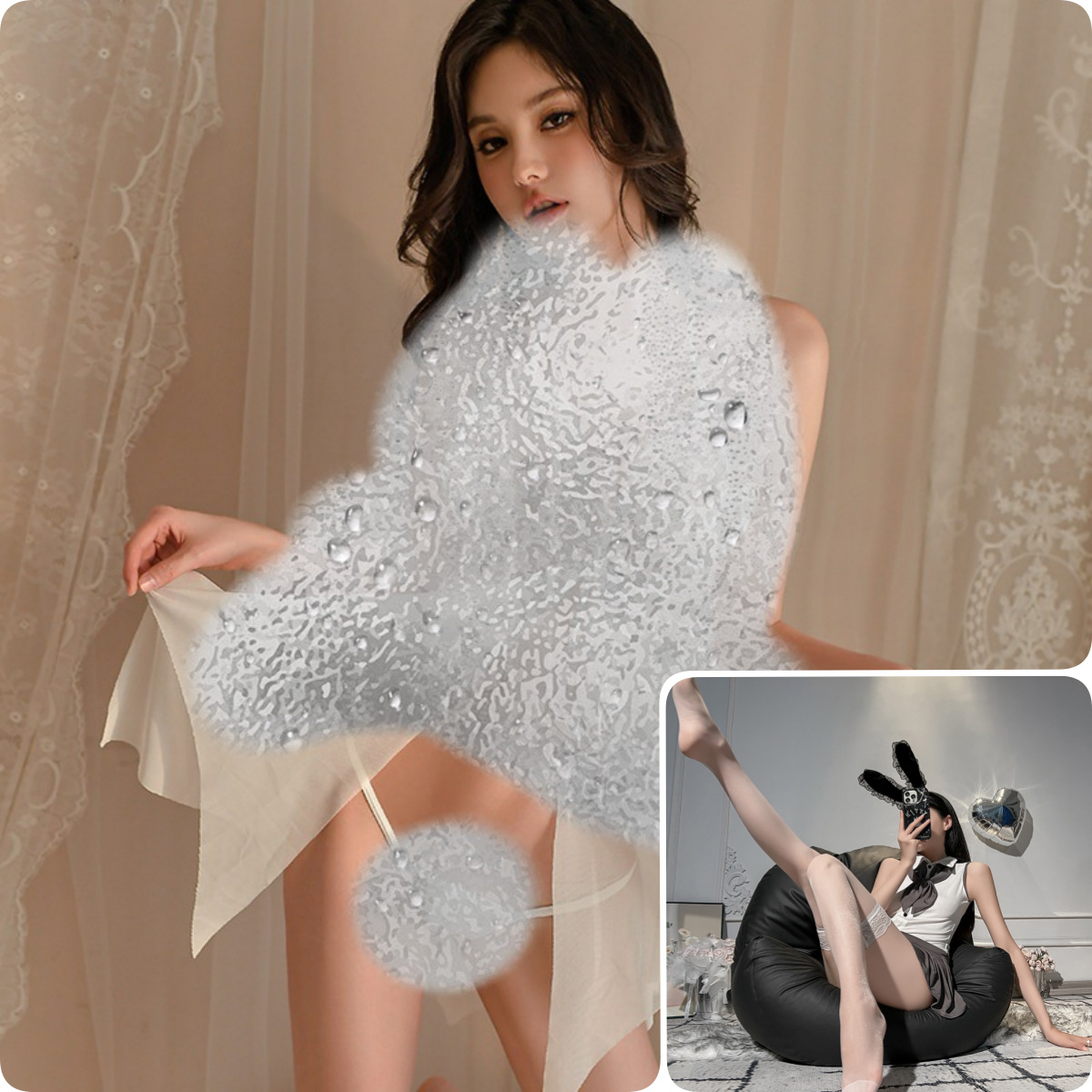 흰나비 잠옷 + 속옷 + 무릎 위 흰색 실크