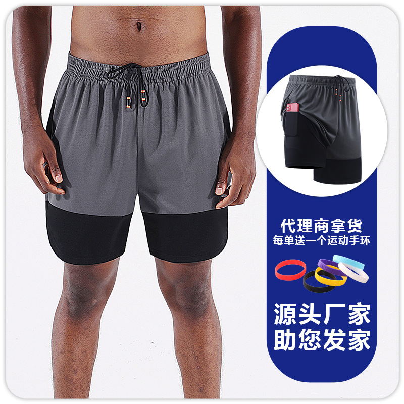 Pantalones cortos de secado rápido verano nuevos pantalones de entrenamiento de baloncesto de dos piezas falsos europeos y americanos anti-exposición correr pantalones cortos deportivos hombres image 12