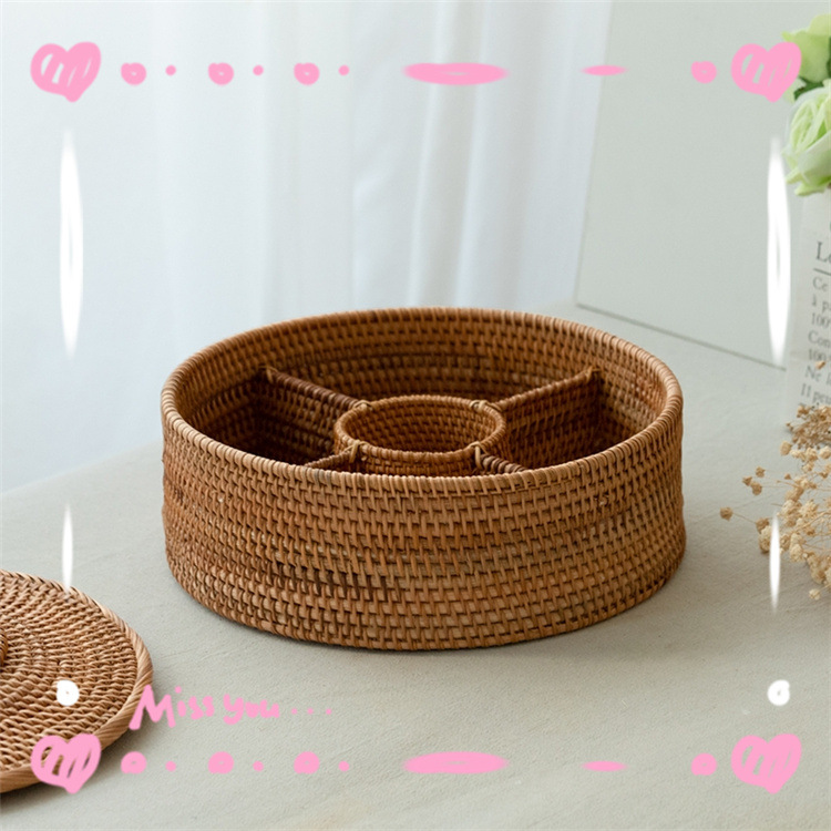 Cesta de almacenamiento de caña vietnamita canasta de almacenamiento casera de mesa de té caja de almacenamiento de escritorio control remoto canasta de almacenamiento redonda