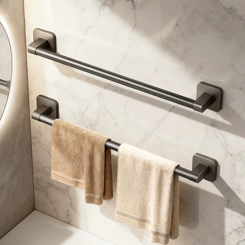 Wall-mounted no-drill storage rack towel bar for bathroom, single towel rod for toilet and restroom storage rack
