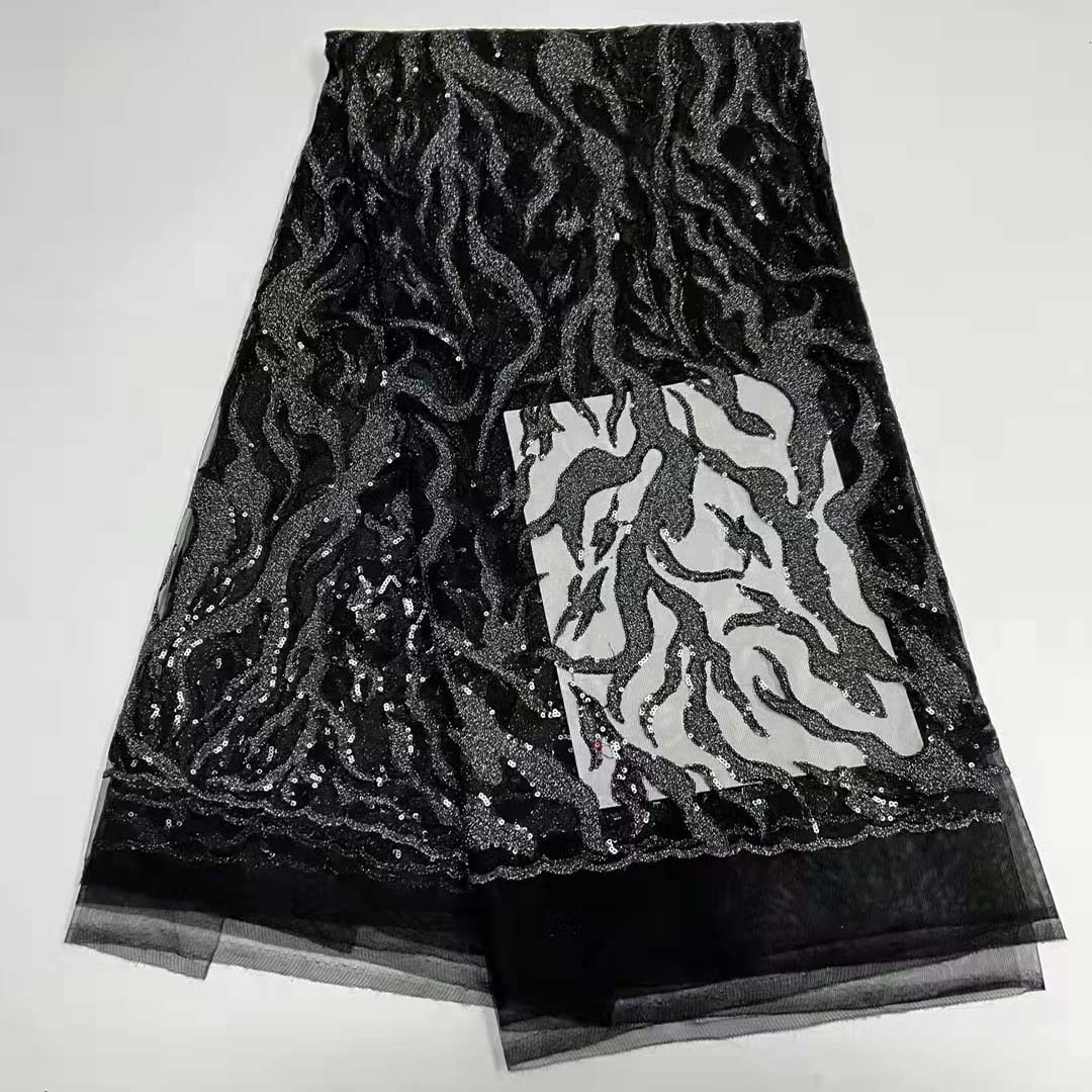 Nueva malla oscuro patrón de lentejuelas bordado accesorios de encaje de Europa y América no-vestido de fiesta de la boda tela de encaje JX1847 image 8