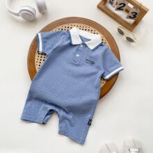 ins韩版婴幼儿连体衣夏季男童绅士Polo爬服宝宝儿童条纹哈衣潮