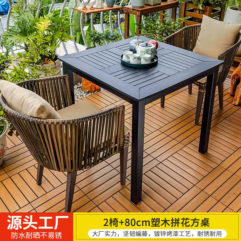 Mesas y sillas al aire libre Villa Patio Jardín Mesas y sillas Terraza de ocio Mesas de ratán Mesas de madera de plástico Combinación Mesas y sillas de ratán al aire libre