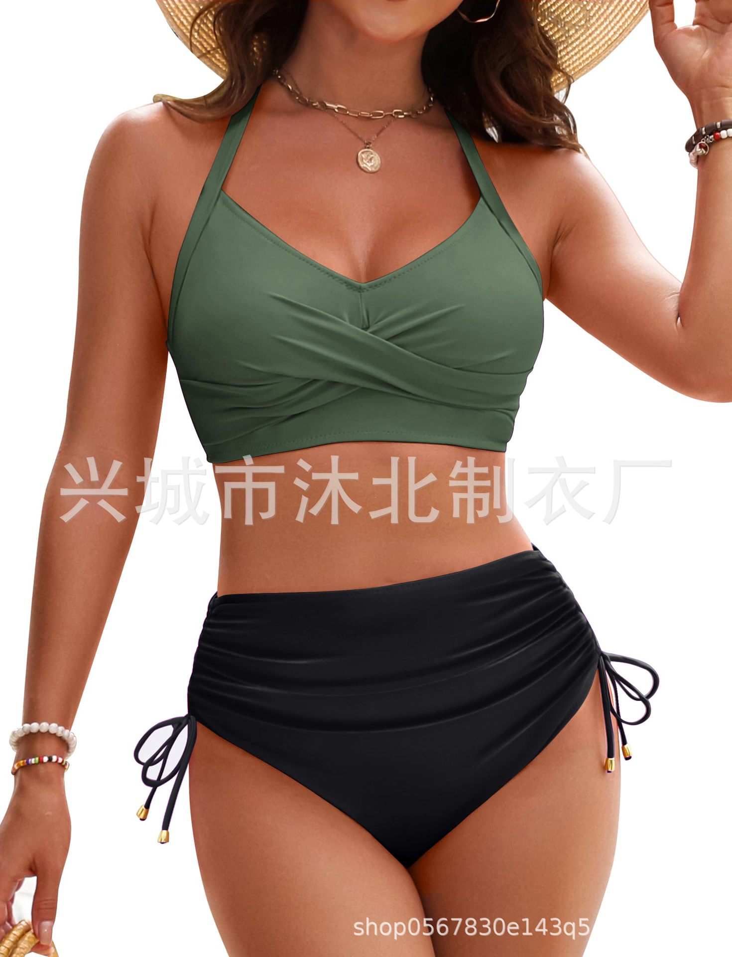 Bikini de Cintura Alta con Cintas Cruzadas de Nailon para Natación image 18